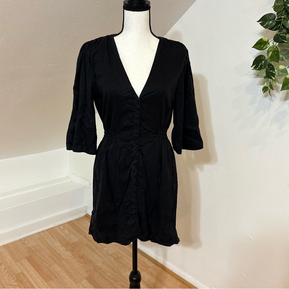 Zara Charcoal Button Down Mini Dress Gothic Dark Academia Whimsy Wednesday Sz S - Picture 2 of 9